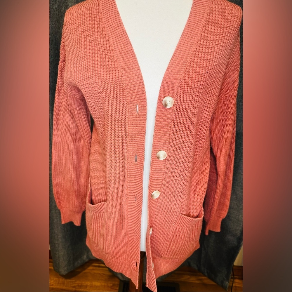 LOFT Petites Coral Button-Front Knit Cardigan Sweater | Size SP - Picture 2 of 11